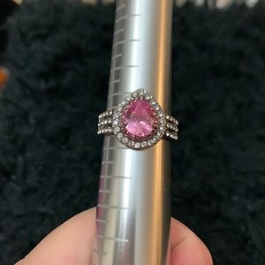 WOMENS PINK & CZ teardrop ring